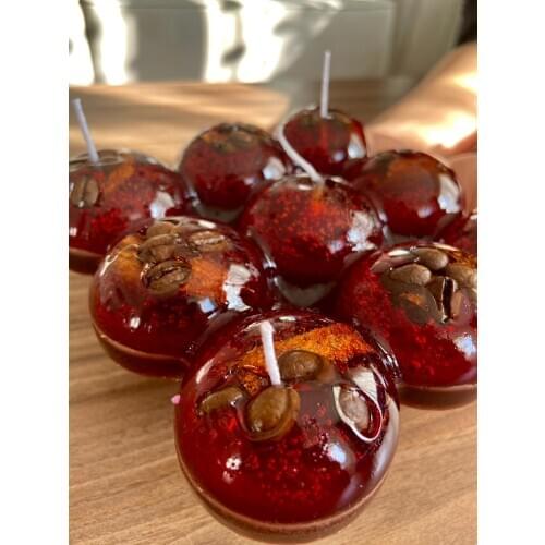 Coffee and Cinnamon Scented / Designed Handmade Decorative Bubble Candle, 5 Wick Candles