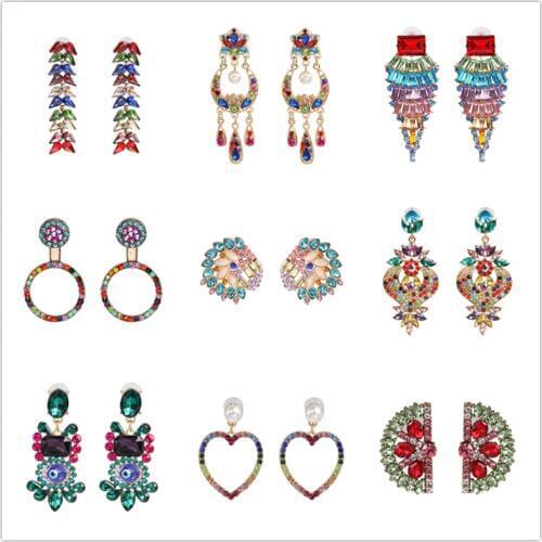 JURAN New Trendy Drop Earrings for Women Multi Color Crystal Dangle Earrings Girls Hanging Earrings Wedding Statement Jewelry