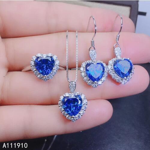 KJJEAXCMY fine jewelry 925 sterling silver inlaid Natural blue Topaz pendant Earring Ring ladies Suit Support Detection popular