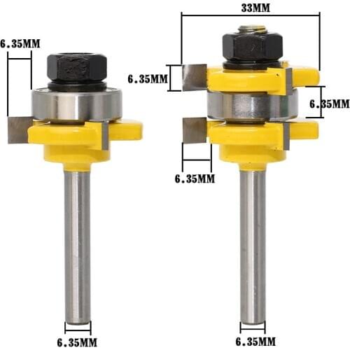 2pcs 1/4 Shank Joint Assemble Router Bits Tongue & Groove T-Slot Milling Cutter for Wood Woodwork Cutting Tools