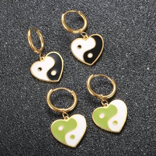 Cute Heart Shape Hoop Earrings Green Black White Mulitcolor Enamel Earrings For Women Fashion Earrings Jewelry