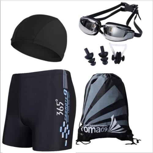 Mens Shorts Swim Trunks Set Swim Cap Goggles Myopia Boxer Bathing Suit 5 Pieces Blue Mens Swimsuit Dropshipping Dragon Z Shorts