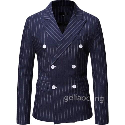 Blue/Gray/Black Slim Fit Mens Blazer New Fashion Clothes Casual Business Style Double Breasted Suit Jacket Male Prom Tops Coat
