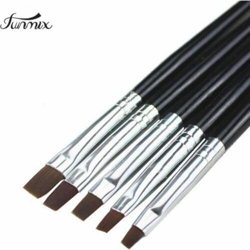 NEW 5Pcs Tiny Nail Art Acrylic UV Gel Pen Painting Flat Brush Set Tool
