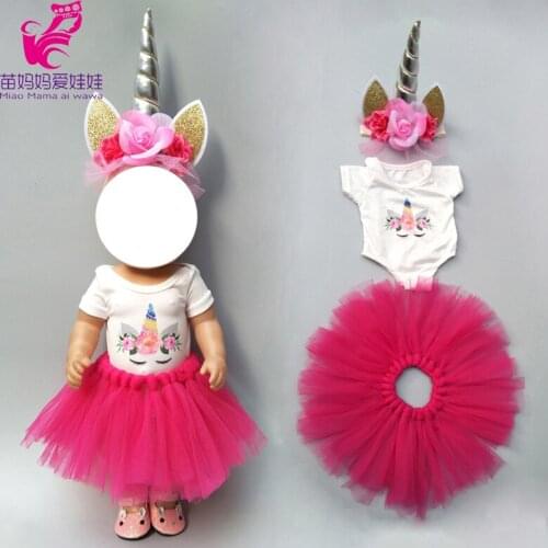 Baby doll clothes set for 43cm Baby doll unicorn tutu dress doll head band for 18 inch doll dress clothes set
