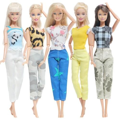 BJDBUS Handmade 5 Set/Lot Doll Outfit Daily Sport Wear Tops Shirt Blouse Trousers Clothes for Barbie Doll Accessories Kids Toy