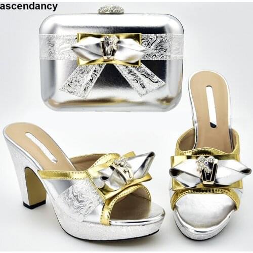 New Arrival Italian Ladies Shoes and Bags To Match Set Decorated with Rhinestone Set of Shoes and Bags To Match Elegant Slio On