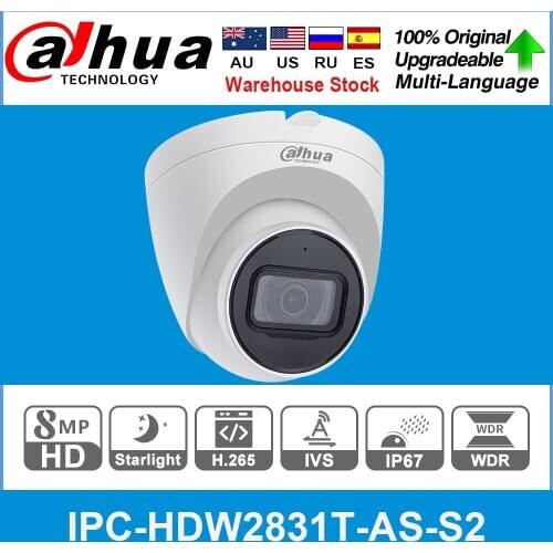 Dahua Original IPC-HDW2831T-AS 8MP POE Built-in Mic SD Card Slot H.265+ 30M IR IVS Onvif IP67 Starlight Eyeball IP Camera