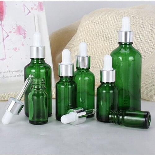 5-100ML Dropper Bottle Green Glass Reagent Eye Dropper Aromatherapy Liquid Pipette Refillable Bottle Essential Oil Container