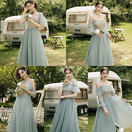 Bridesmaids Dresses Illusion Strapless Embroidery Sequined Knee-Length Lace Tulle Spaghetti Straps Women Wedding Party Gown E214