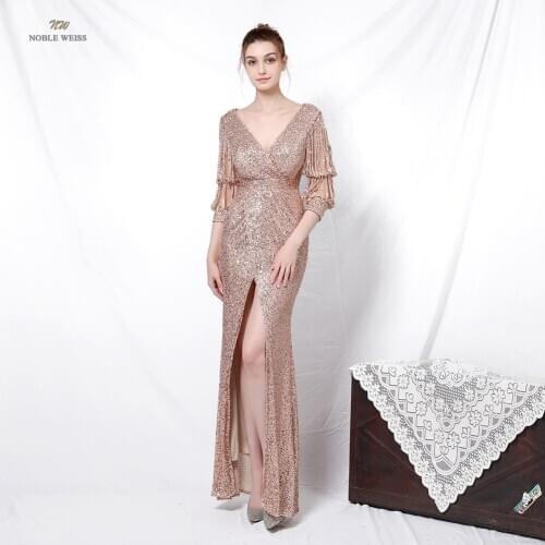 Prom Dresses Sequin Mermaid Prom Dress Vestidos De Fiesta Sexy Prom Dress V-Neck Prom Long Elegant Dresses