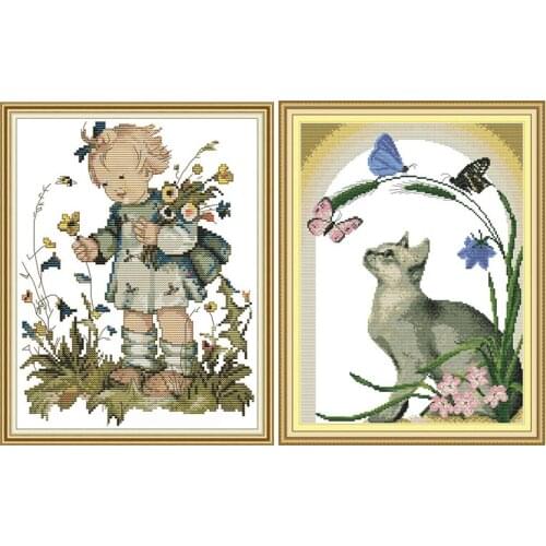 Gift flower DIY printed pattern cross stitch kits 11CT 14CT counted crafts DMC fabric handmade sewing needlework embroidery sets