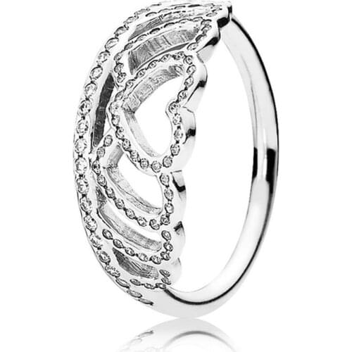 Authentic 925 Sterling Silver Hearts Tiara Fashion Ring For Pandora Women Bead Charm Gift DIY Jewelry