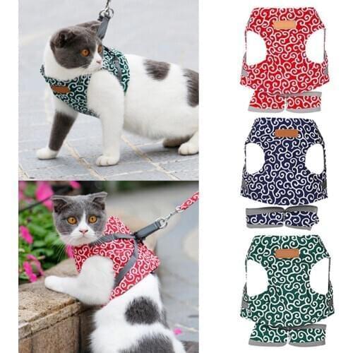 Cat Harness Traction Rope Pet Cat Vest Adjustable Harness Strap Leads To Breathable Soft Pet Coat Collar Outdoor Walking Leash