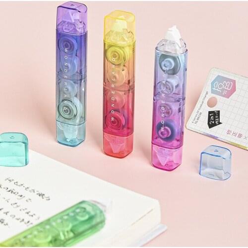 Rainbow Color Transparent 2 In 1 Correction Tape & Glue Kawaii White Out Corrector Tools Stationery Gifts School Office Supplies