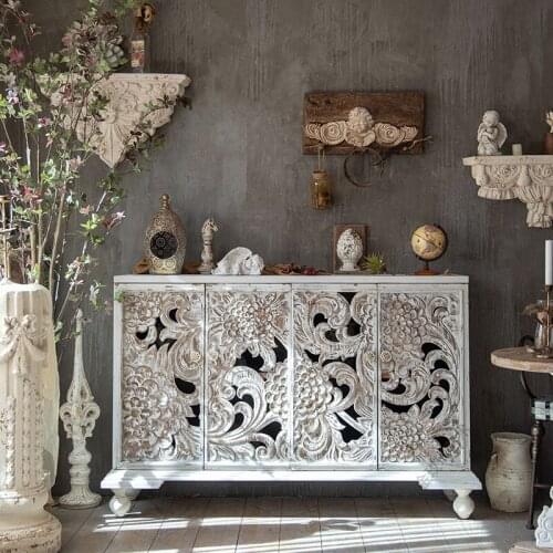Retro Distressed Carved Porch Cabinet Dining Side American Industrial Style Bed and Breakfast Hotel Decoration