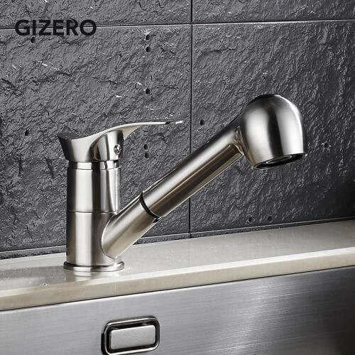 Kitchen Pull Out Faucets Chrome Brush Kitchen Sink Mixer Taps Dual Spout Cold And Hot Water Faucets torneira cozinha ZR704
