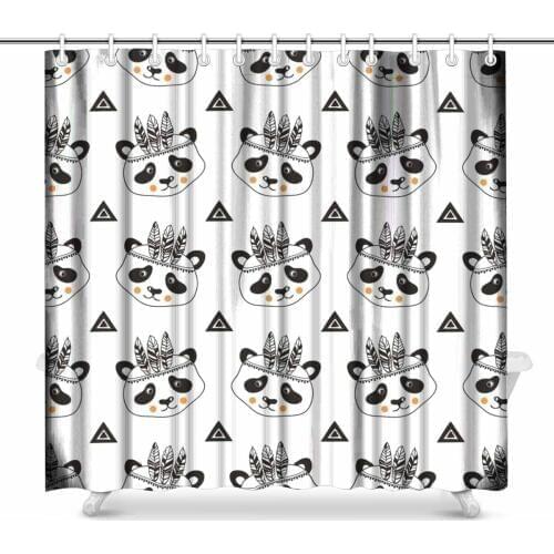 Aplysia Funny ChildrenS Pattern with Pandas Shower Curtain Polyester Fabric Bathroom Shower Curtain Set with Hooks Home Decor