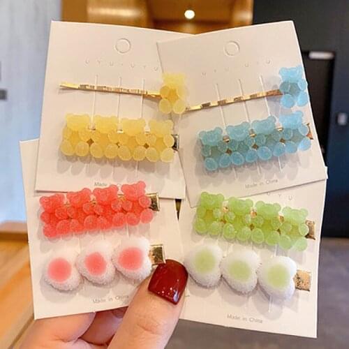 Harajuku Multicolor Resin Cute Bear Hair Clips Set for Women Girls Fashion Hair Accessories Lovely Gift Animal Hair Pins Jewelry