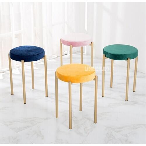 001 Simple Modern Bedroom Dressing Stool Flannelette High Rebound Sponge Vanity Chair Iron Art Makeup Stool Shoe Changing Stool