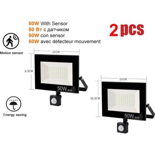 2 pcs 220V 10-100W LED FloodLight Spotlight Exterior Street wall reflector LED lamp PIR Motion Sensor Night light Waterproof Gar