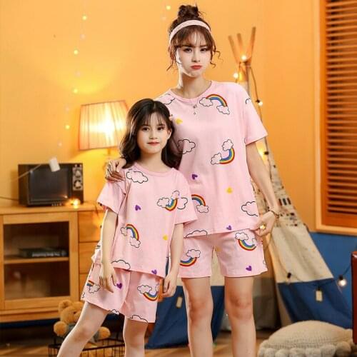 2021 Mother Daughter Short Sleeve Clothes Summer Family Matching Outfits Cartoon Outfits Mommy and Me Baby Girls Clothes