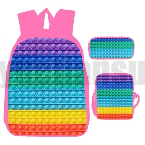 Hot POP It Backpacks Back To School Anime Pop Fidget Bag 3D Funny Family Game Pink Rainbow Push Bubble Laptop Bookbag 3 Pcs/Set