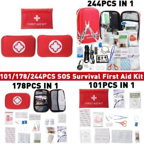 244/178/101 Pcs Emergency Survival Kit Mini Family First Aid Kit Sport Travel Kit Home Medical Survival Treatment Rescue Bag