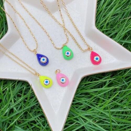 5PCS, Neon Enamel Charm Pendant Necklace Drop Shape Eye Necklace For Women Jewelry