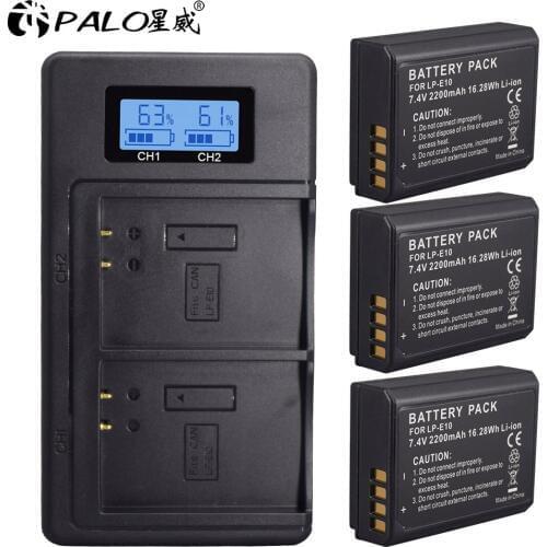 PALO 3pcs LP-E10 recahargeable Camera Battery+LCD USB Dual Charger LP E10 LPE10 for Canon 1100D 1200D 4000D Kiss X50 X70 camera
