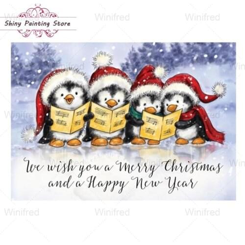 5D Diamond Painting Full Square Round Drill Cartoon Penguin Choir Merry Christmas Diamond Mosaic Embroidered Picture Home Decor