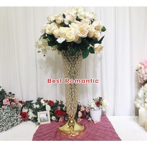 60CM 24inch Height Sparkling bling Crystal acrylic beaded wedding centerpieces flower Vase Rack table decor gold silver color
