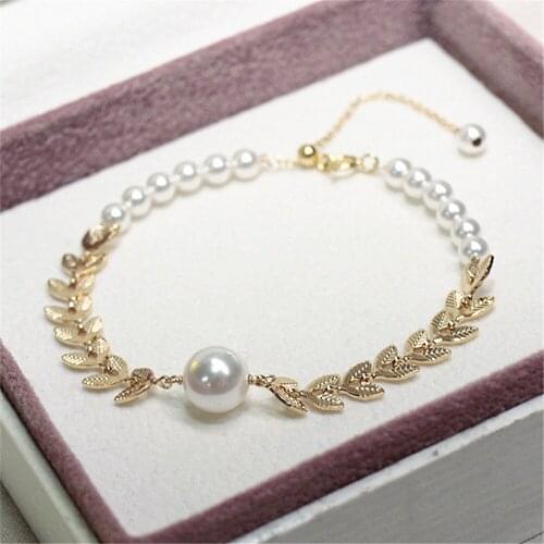 925 Sterling Silver Golden Wheat Ears Man-made Pearls Bracelets for Women Trendy Vintage Elegant Good Luck Party Jewelry