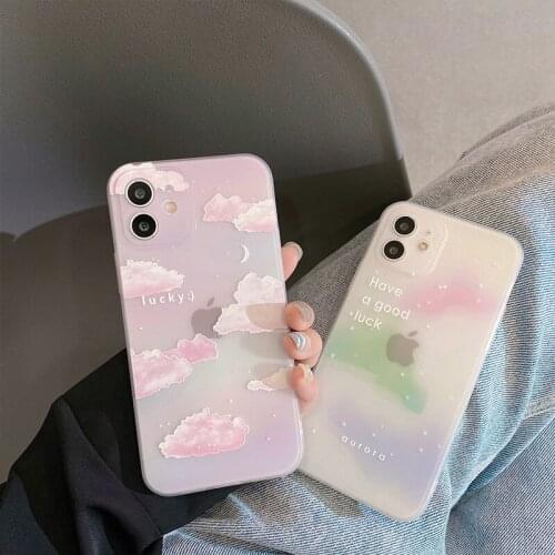 Kawaii Gradient Clouds Letter Phone Case For iPhone 11 12 Pro Max Mini X XR XS Max 7 8 Plus SE 2020 Transparent Silicone Shell