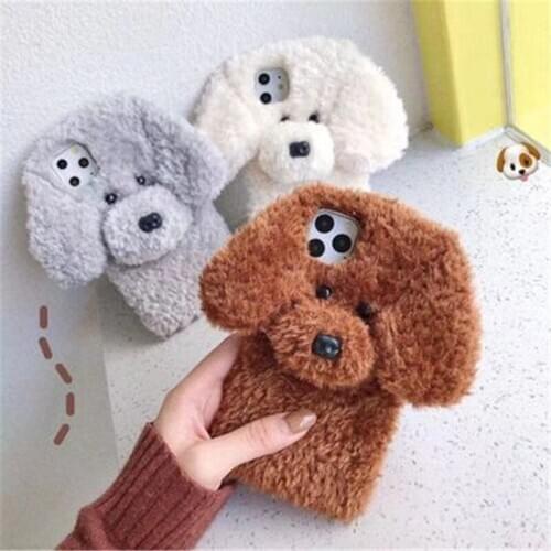 Cute Fur Plush Dog Case For Redmi 9 K20 Pro Note 9S 9 Pro Max 7 7a 6 8 Pro Phone Cover for Xiaomi Mi 9T 9SE Mi 8 lite A2 A3
