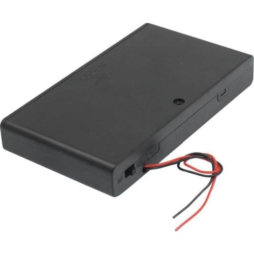Two Wire Leads ON/OFF Switch Black 8 x 1.5V AA Battery Case Holder Enclosed Box