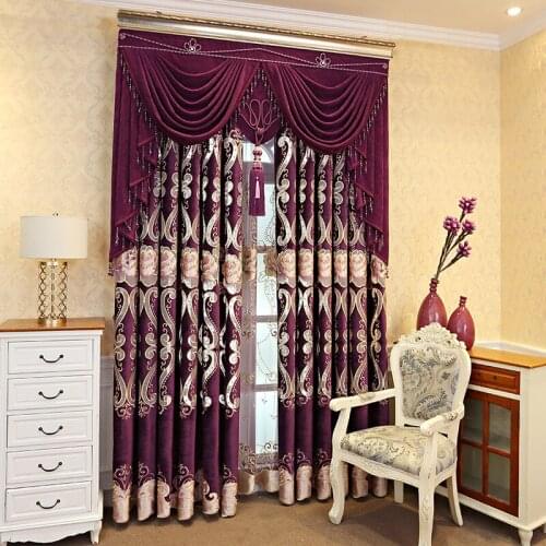 European Style Embroidered Luxury Curtains for Living Room Bedroom Shading Floor Curtains Luxury Simple Palace Style Valance