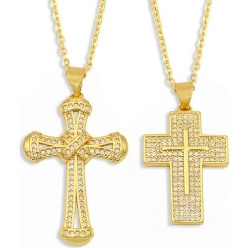 FLOLA Micro Pave Cross Pendant Necklace For Women CZ Bling Crystal Necklace Collar Cubic Zirconia Christian Jewelry Gifts nket47