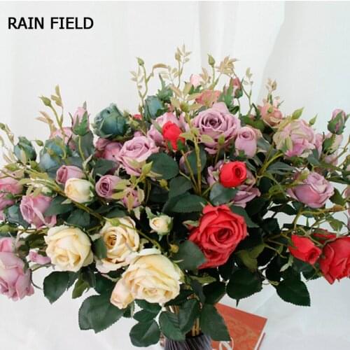 Fake Flowers Rose 3pcs Silk Wedding Home Living Room Decoration Artifical Flower DIV Hang work Ornaments Wedding Bouquet Life