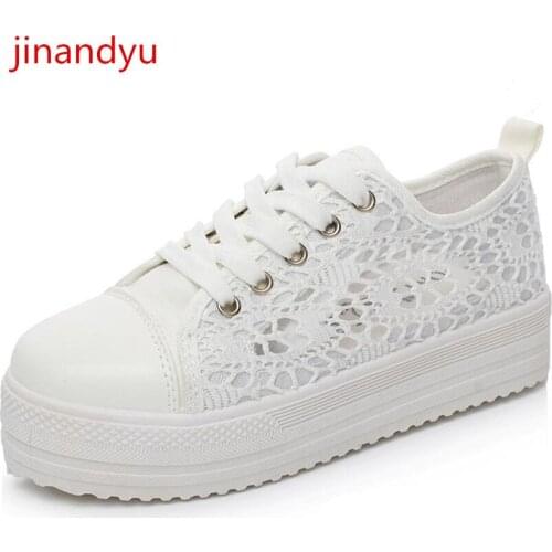 Mesh Platform Sneakers 42 Plus Size Women Shoes Fashion Breathable Hollow Out Ladies Black White Sneaker Casuales Female Shoes