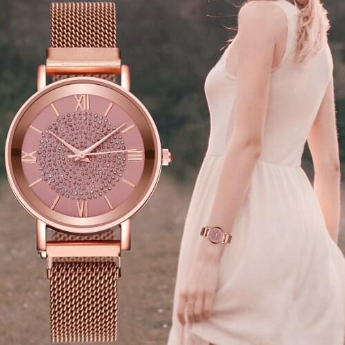 Quartz Watch With Magnetic Strap Casual Analog Roman Scale Wrist Watch Round Dial for Women H9