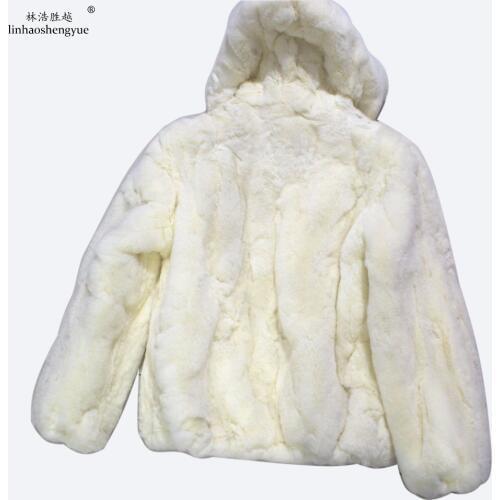 Linhaoshengyue Fashion Real Fur Rabbit Fur Women Coat with Rabbit Fur Hood Freeshipping