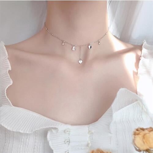 Fashion Women Clavicle Necklace Heart Pendant Accessories Trendy Silver 925 Necklace Girls Jewelry Shinning Birthday Gift Lover