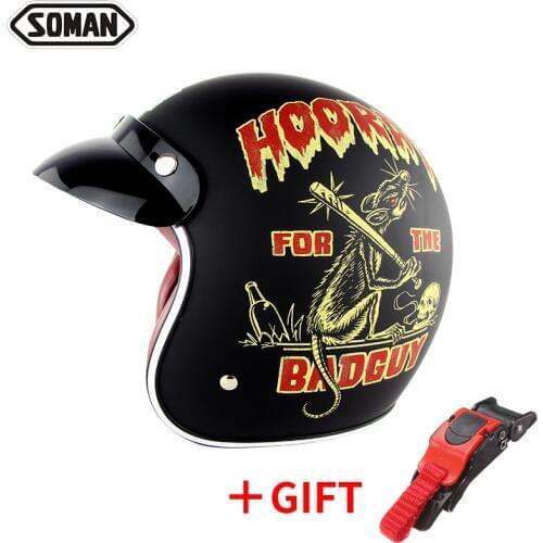 Soman Retro Motorcycle Helmet Open Face Vintage Sooter Helm Motorbike Chopper Casco Capacetes Motocross DOT Approval SM512