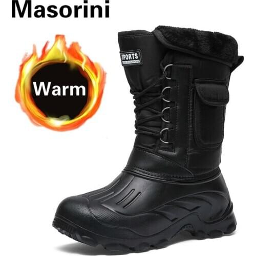 2020 Winter Men Boots with Fur Warm Plush Mid-Calf Snow Boots Men Casual Work Fishing Rain Shoes Waterproof Camouflage Footwear