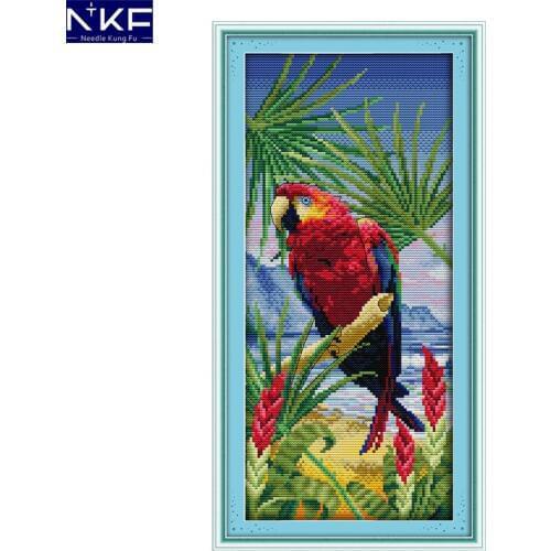 NKF Parrot Cross Stitch Pattern Handmade Craft Painting Needlework Embroidery Kit Animal Cross Stitching for Home Decor