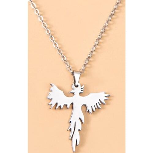 Hip Hop Stainless Steel Phoenix Pendant Necklace Fashion Silver Color Secular Bird Necklaces For Women Men