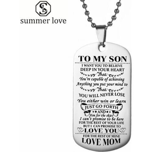 Love MUM DAD TO MY SON & DAUGHTER Pendants Necklace Stainless Necklace Steel For Men Women Family Gift ID Tag Collar Dropship
