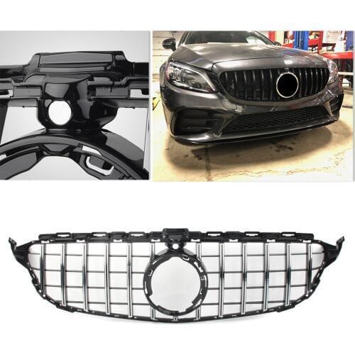 Car Front Grille Auto AMG Styling Upper Mesh Grill GTR Grille w/ Camera For Mercedes Benz W205 C-Class C200 C300 2019