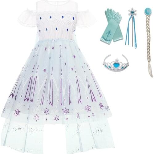 VOGUEON Elsa Dress Girl Halloween Birthday Party Cosplay Elza Princess Costume Kids Snow Queen 2 Clothing Sequins Fancy Dresses